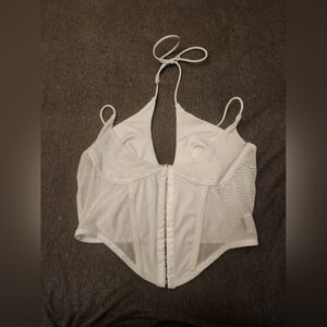 SHEIN White Mesh Halter Corset Top
